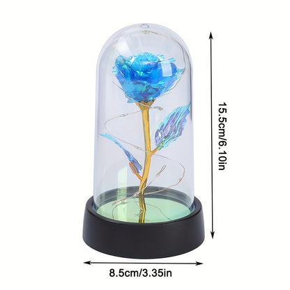 Golden Glass Lamp with Elegant Everlasting Rose - Battery-powered for Romantic Gifts & Home Decor