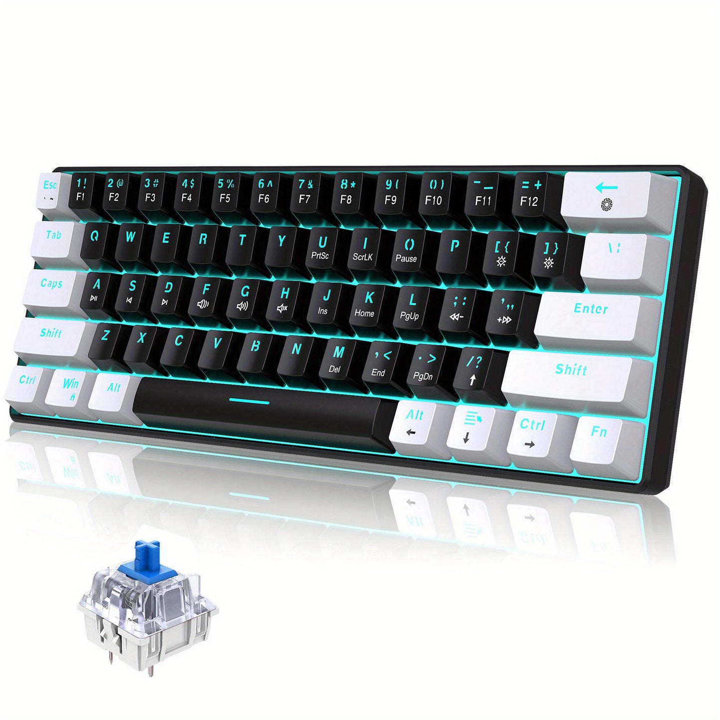 Snpurdiri 60% Mechanical Gaming Keyboard with LED Backlight, Blue and Red Switches, Portable Design