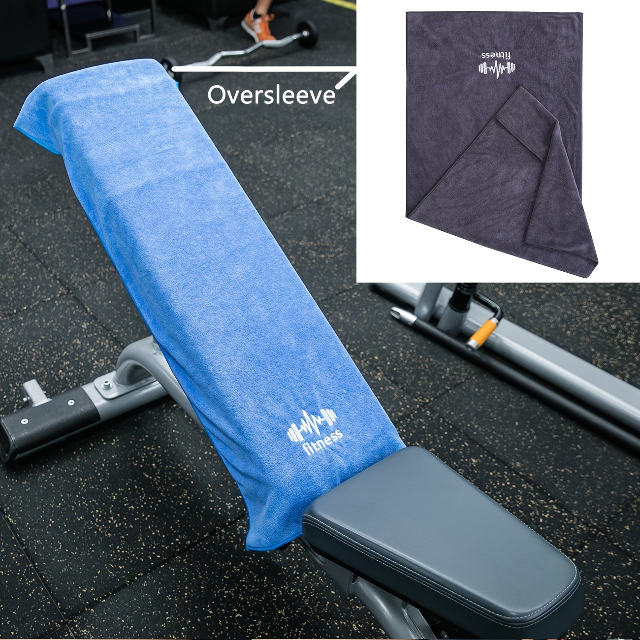 Highly absorbent gym towel with sleeve cover, embroidered, quick-dry, 40.64x96.52cm, ideal for fitness, running, outdoor activities, badminton, basketball.