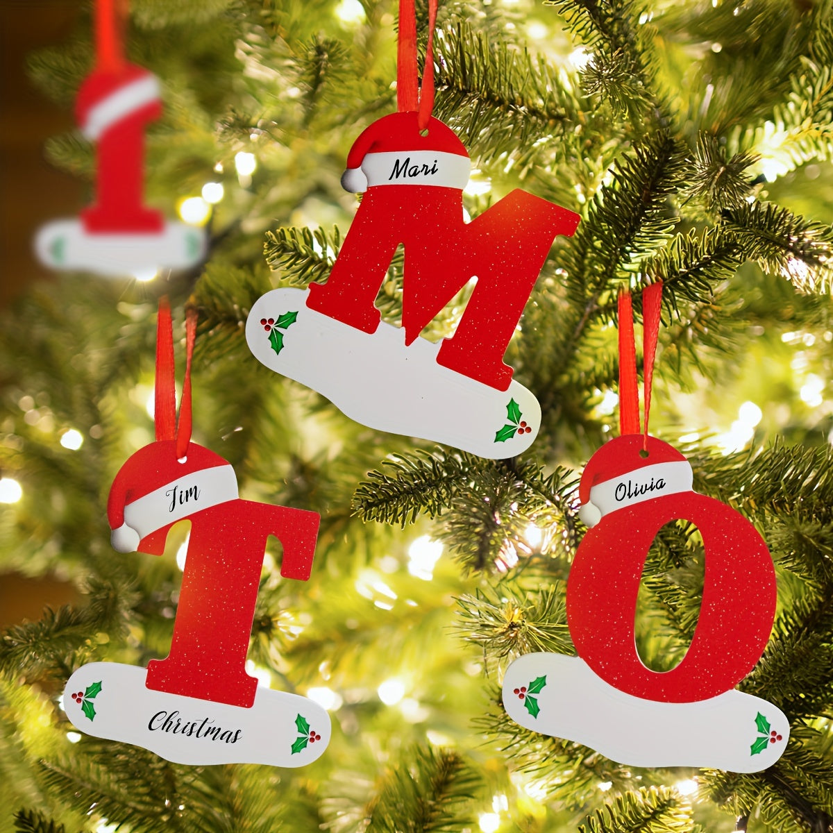 Classic Christmas tree alphabet pendant, Santa hat letter ornaments, DIY hanging decorations for Christmas and New Year with snowflake material. Ideal for indoor festive decor.