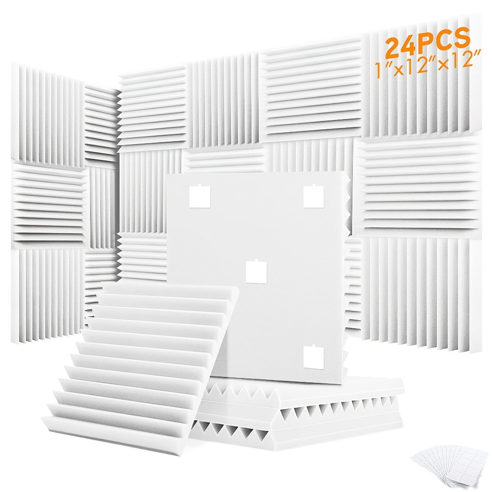 24pcs Acoustic Foam Panels for Studio, Home Theater & Office Decor - 30.48x30.48 cm, Fireproof Sound Absorbing Wedges in Gray/White/Black