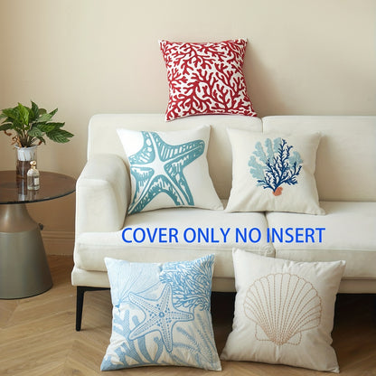 Ocean animal embroidery throw pillow case for living room, bedroom, couch, sofa - 17.72" x 17.72" - single-sided printed.