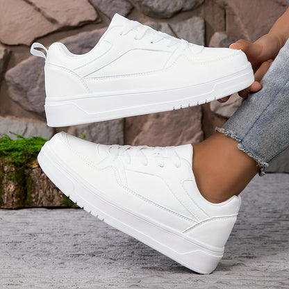 Women's faux leather sneakers with non-slip lace-up design, lightweight EVA sole, and fabric lining.