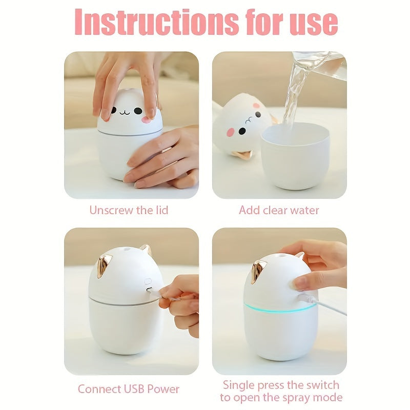 Pet-shaped mini humidifier, 8.45oz, USB powered, 36V, aromatherapy essential oil diffuser, portable mist spray, multi-mode adjustable, for home and car.