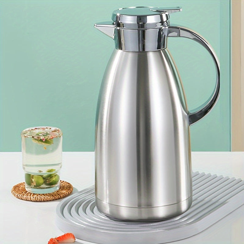 Stylish 1.8L Blue Stainless Steel Vacuum Insulated Kettle with Black Lid, Made of Durable 304 Stainless Steel, European Coffee Pot Design, Suitable for Hot and Cold Drinks, Keeps Beverages Hot for Longer, Great for Home Use