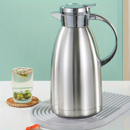 Stylish 1.8L Blue Stainless Steel Vacuum Insulated Kettle with Black Lid, Made of Durable 304 Stainless Steel, European Coffee Pot Design, Suitable for Hot and Cold Drinks, Keeps Beverages Hot for Longer, Great for Home Use