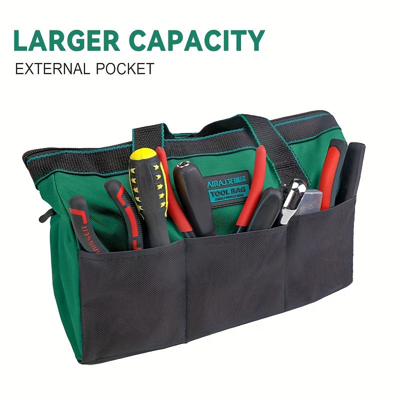 AIRAJ 33.02cm Durable Tool Bag - Multifunctional, Strong Oxford Fabric, Portable Handheld Design for Electricians & Woodworking - Green/Black