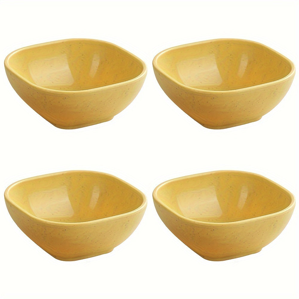 4 high-quality wheat straw sauce dishes - colorful square bowls for jam, vinegar, & seasonings - ideal for home, restaurants, parties.