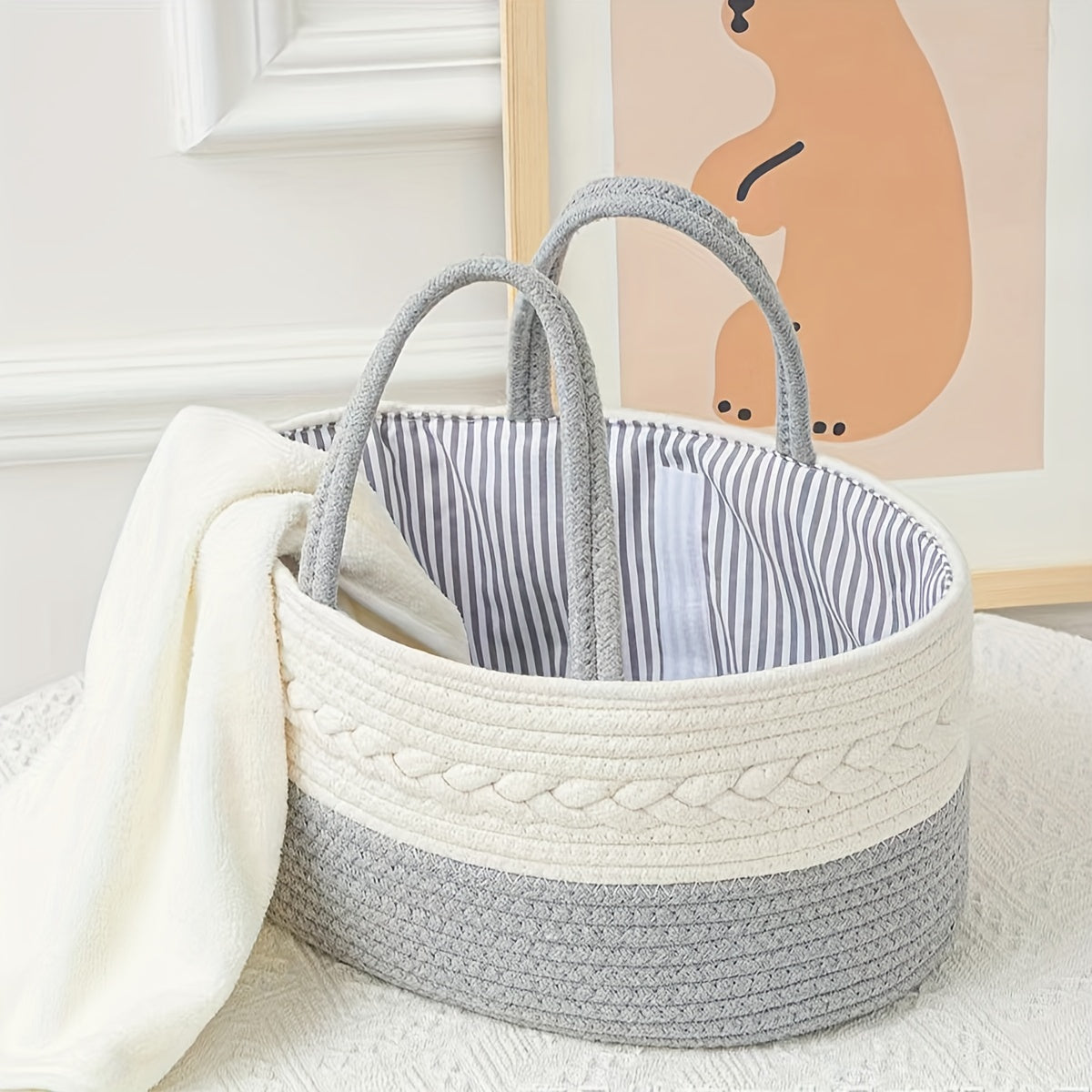 Spacious Woven Tote for On-The-Go Moms - Portable Storage Solution