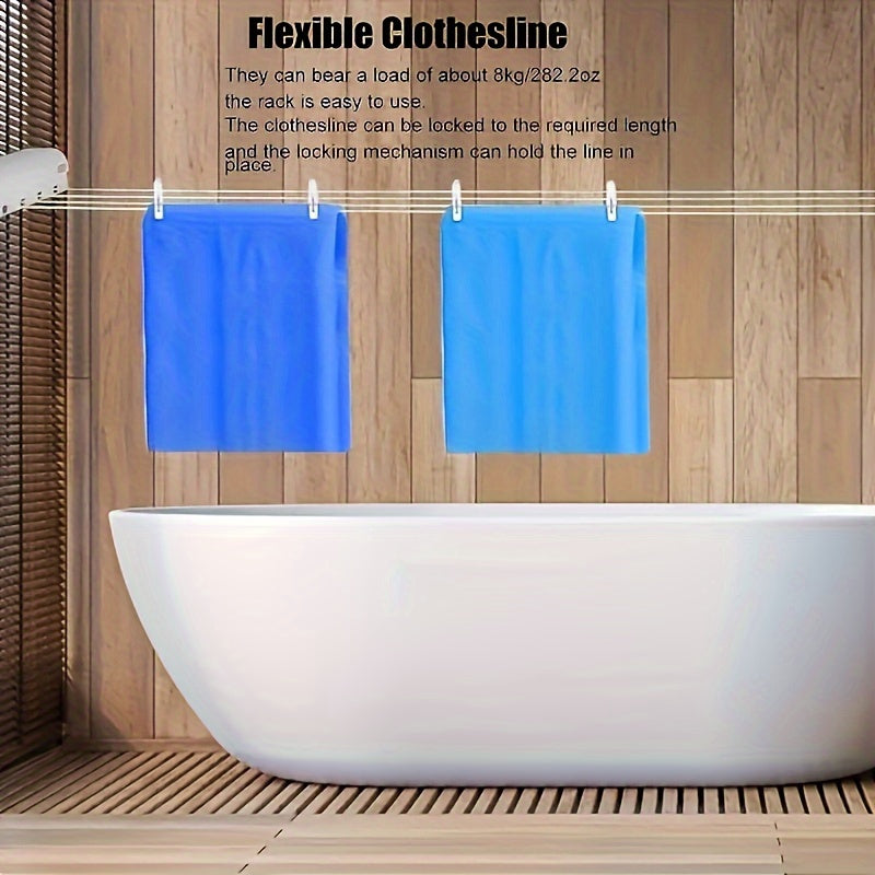 5-Line Retractable Clothesline - 3.75 Meters of Durable Plastic Laundry Line for Indoor Use in the Bedroom, Bathroom, and Living Room - Space-Saving Invisible Drying Rack for Clothes, Towels, and Pants.