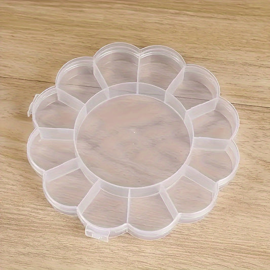 Plastic compartment storage box with lid, ideal for organizing pills, beads, and jewelry in school, office, dormitory, or home.