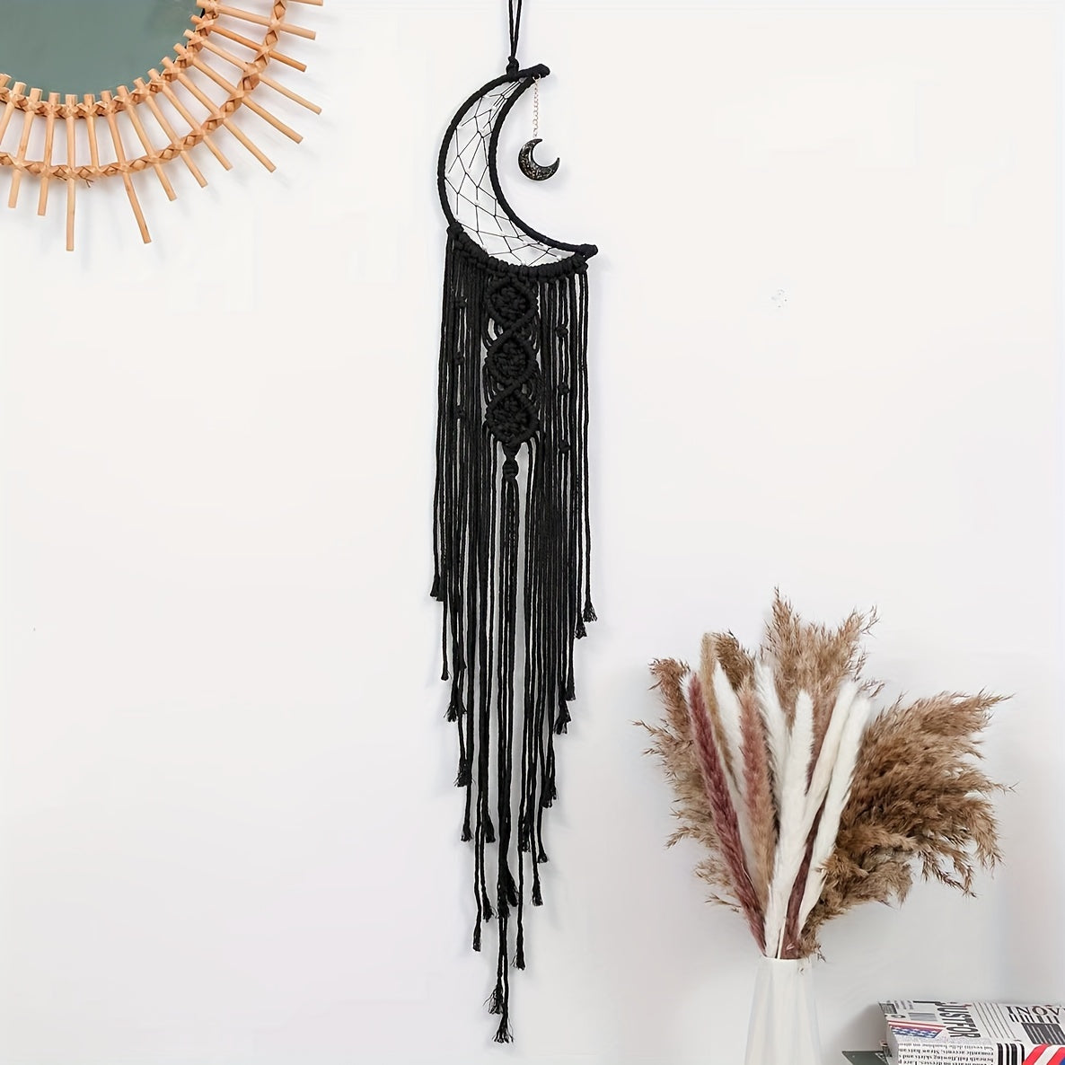 Handcrafted Moon Dream Catcher - Woven Tapestry Wall Hanging for Bedroom, Living Room, and Nursery Decor - 1 Piece