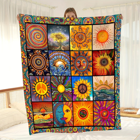 Soft Flannel Mandala Sunflower Throw Blanket with Vibrant Colors - Perfect Decor for Your Sofa or Bed All Year Round, Great Gift for Friends, Featuring Artistic Peaceful Nature Designs