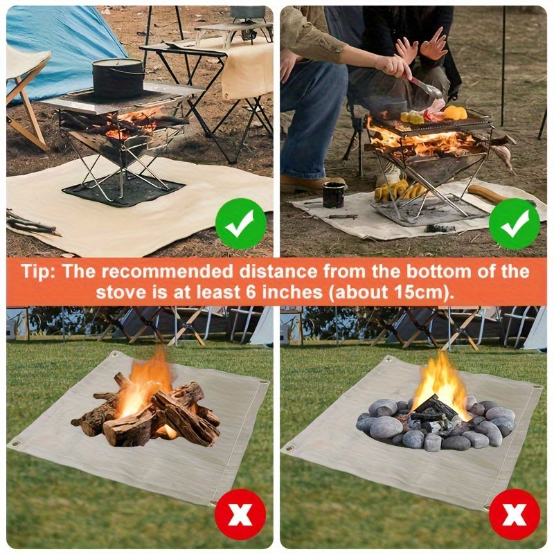 One piece of flame retardant BBQ mat, designed for portability and insulation. Made of reusable fiberglass material, suitable for camping fire pits and outdoor barbecues. This anti-scald carpet provides protection on deck or patio, ideal for picnics and