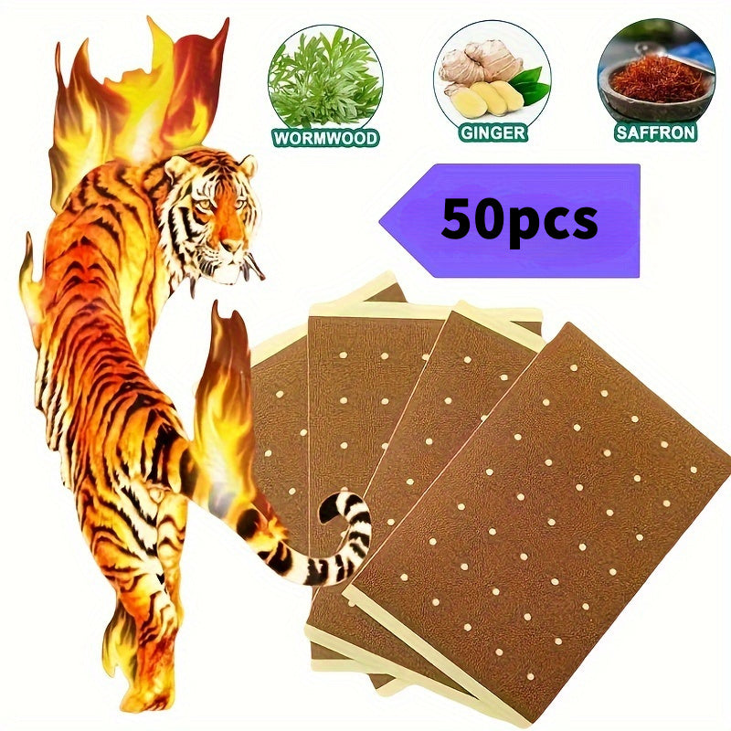 50 Chinese Herbal Heat Patches - Long-lasting, strong effect for back, knees, neck, shoulders, muscles, and joints. Non-electric, natural Tiger Balm patches.