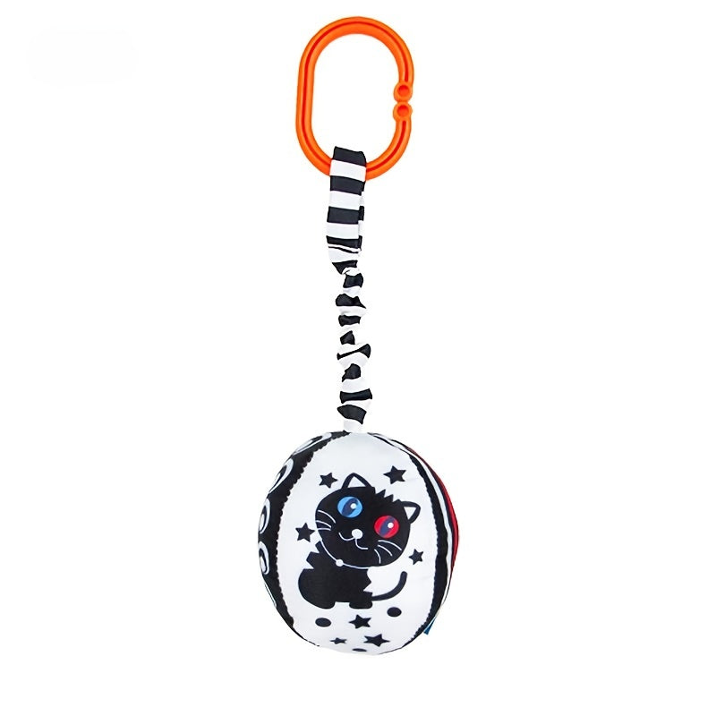 Geometric-shaped black and white hanging toys for babies, designed for early education and visual stimulation. Perfect for attaching to strollers, car seats, or hanging over baby's bed.