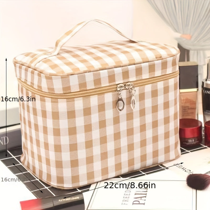 Large capacity, multifunctional, waterproof makeup bag for travel.