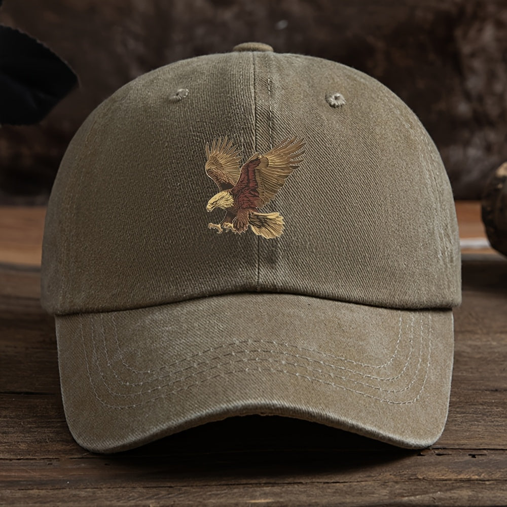 Vintage washed baseball cap for teens with eagle embroidery, made of 100% polyester. Lightweight and casual sun protection for daily wear.