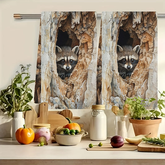 Ideal for both holiday decor and everyday use, these 2 pieces of ultra soft kitchen towels feature a cute raccoon peeking design. They are highly absorbent, machine washable dish hand towels that measure 40.64x60.96 cm.