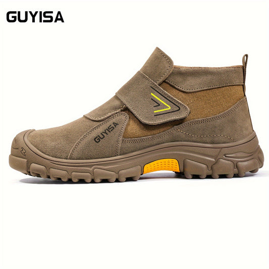 GUYISA Men's Work Safety Shoes featuring solid color, steel toe cap, and rubber sole for daily and outdoor use.