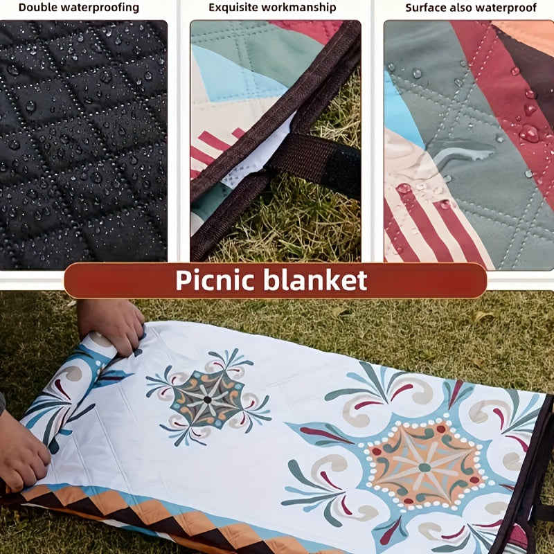 Versatile outdoor blanket for camping, beach, picnics, BBQ, hiking, and travel.