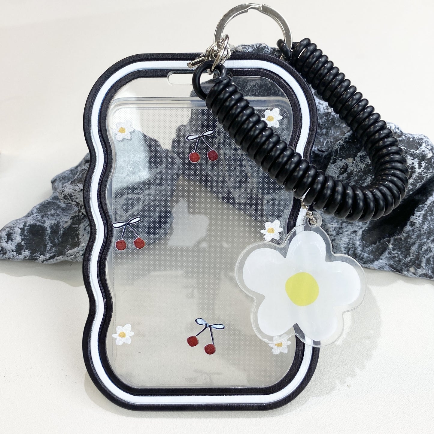 Cherry Blossom TPU Card Holder with Spring Lanyard - Ideal for Daily Use & Travel