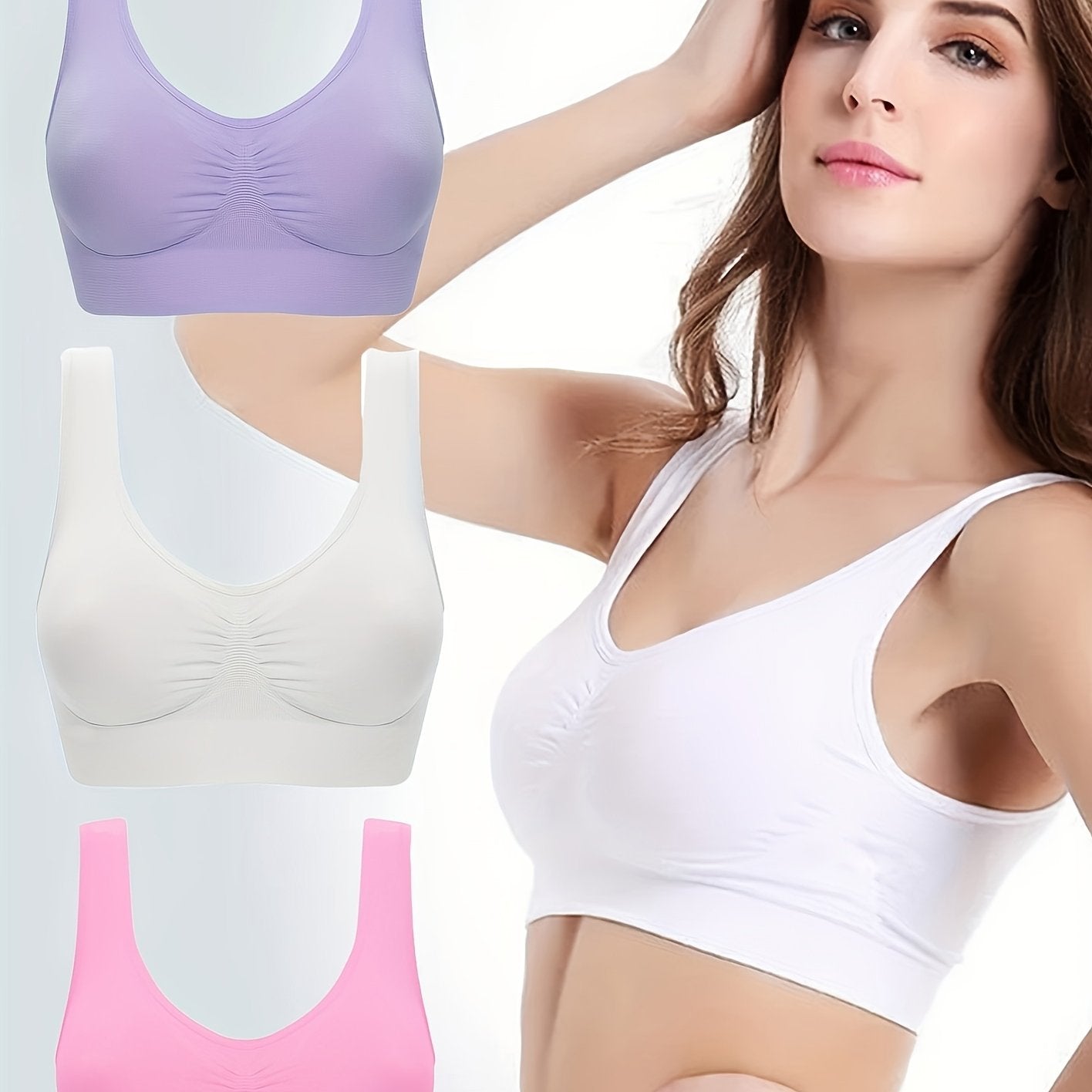 3 Wireless Sports Bras for Women, perfect for running and workouts, comfortable and breathable.