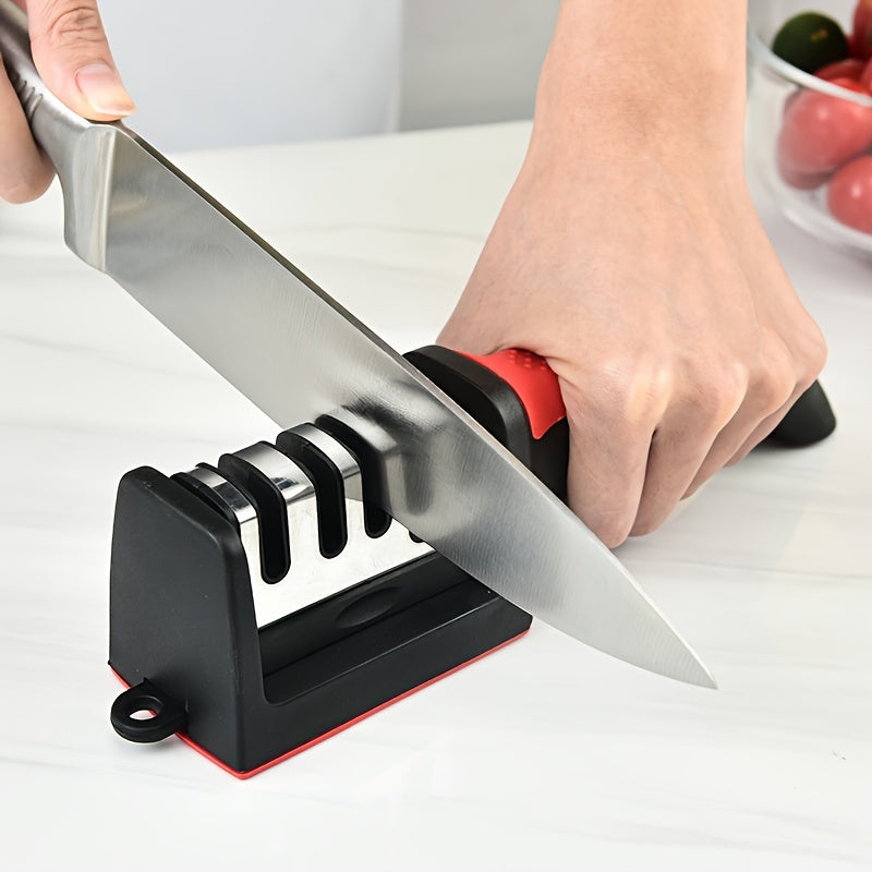 Professional kitchen knife sharpener with 4 stages, suitable for outdoor use. Includes Tungsten, diamond, and ceramic sharpening options. Ideal for keeping your knives sharp and ready for use in the kitchen.