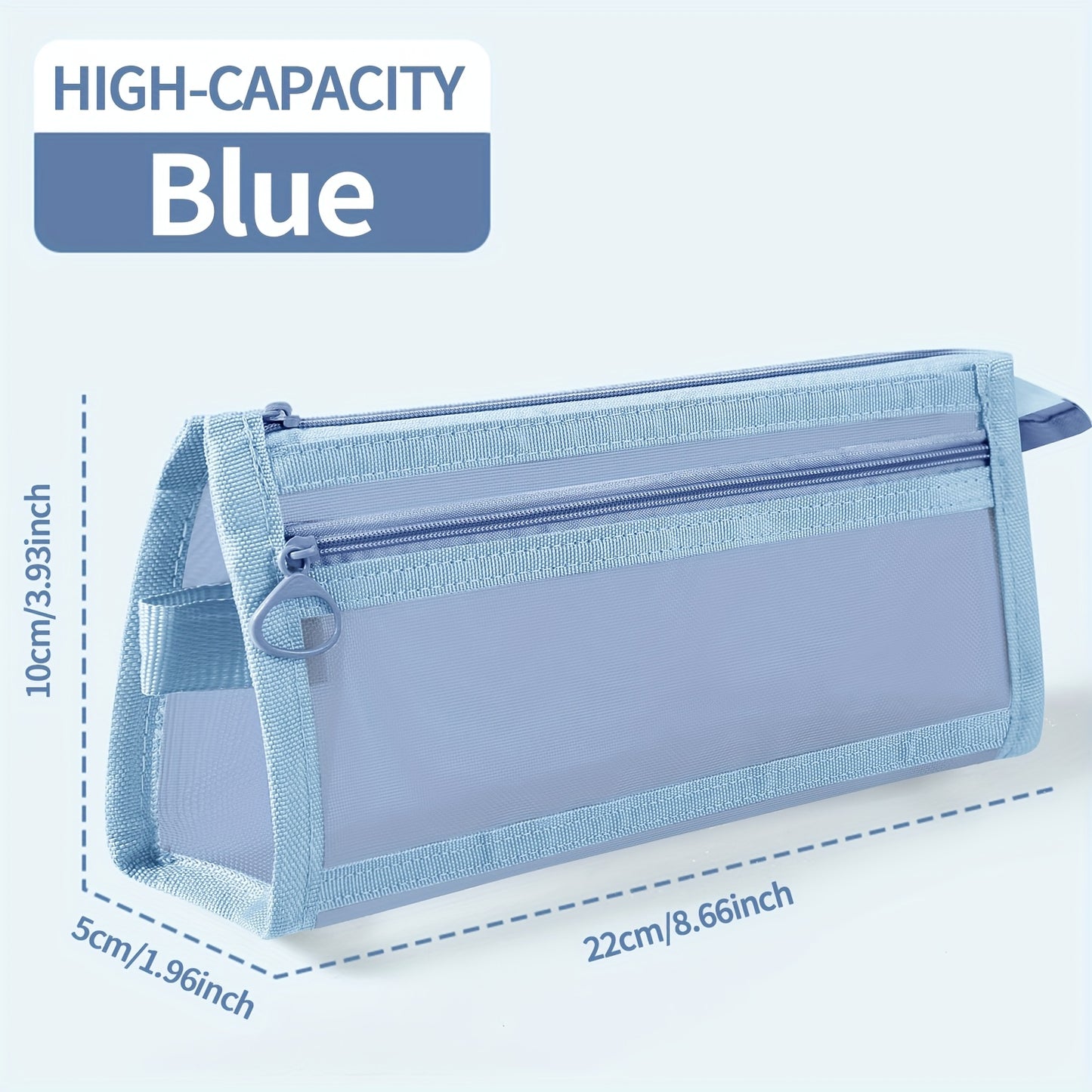 Durable, large-capacity pencil case with multifunctional zipper for organizing school supplies and cosmetics.