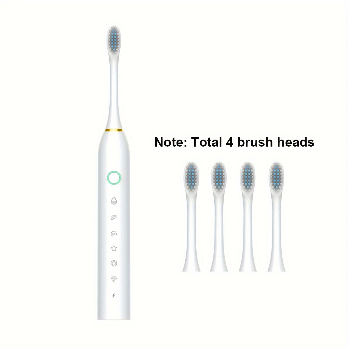 Rechargeable USB electric toothbrush with 6-speed vibration and 28000 VPM power, includes 4 or 8 special soft brush heads for adults.