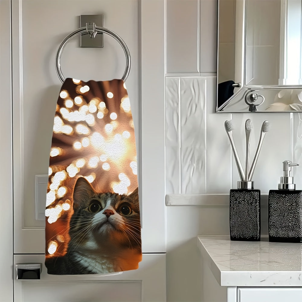 Set of 2 Ultra Soft Kitchen Towels featuring a Cute Cat & Dog Fourth of July Fireworks Pattern, Super Absorbent, Easy to Clean, 40.64x60.96 cm - Ideal for Adding Holiday Cheer to Your Kitchen Decor, Dish Drying Towels