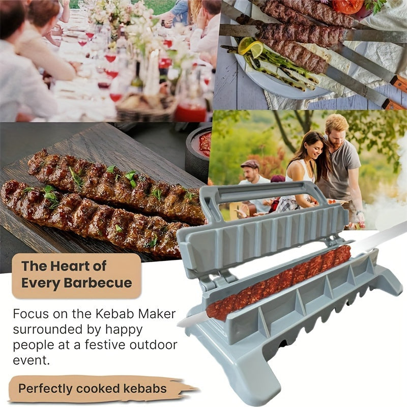 1pc EasyKebab Plastic Kebab Maker: Single-row skewer mold for BBQ, portable kitchen tool.