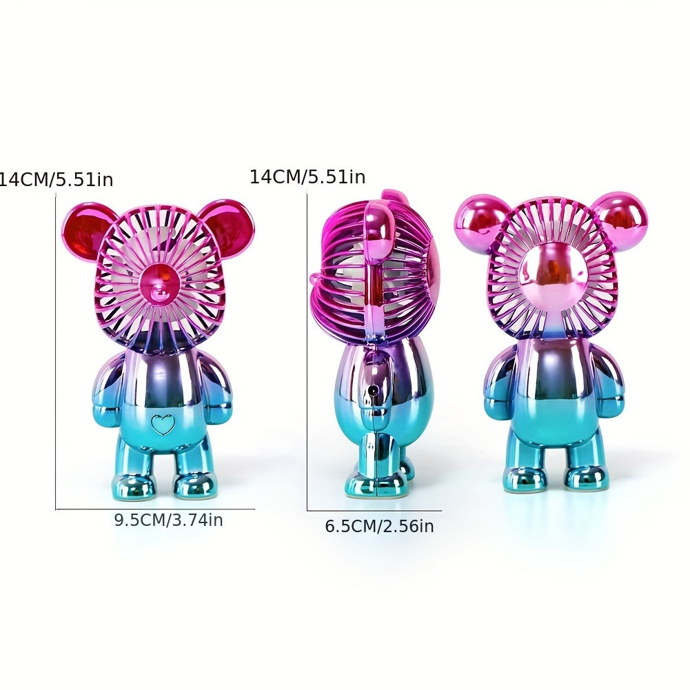 Electroplated Bear Handheld Fan - 1 piece, measures 5.51 inches in length, 3.74 inches in width, and 2.56 inches in height.