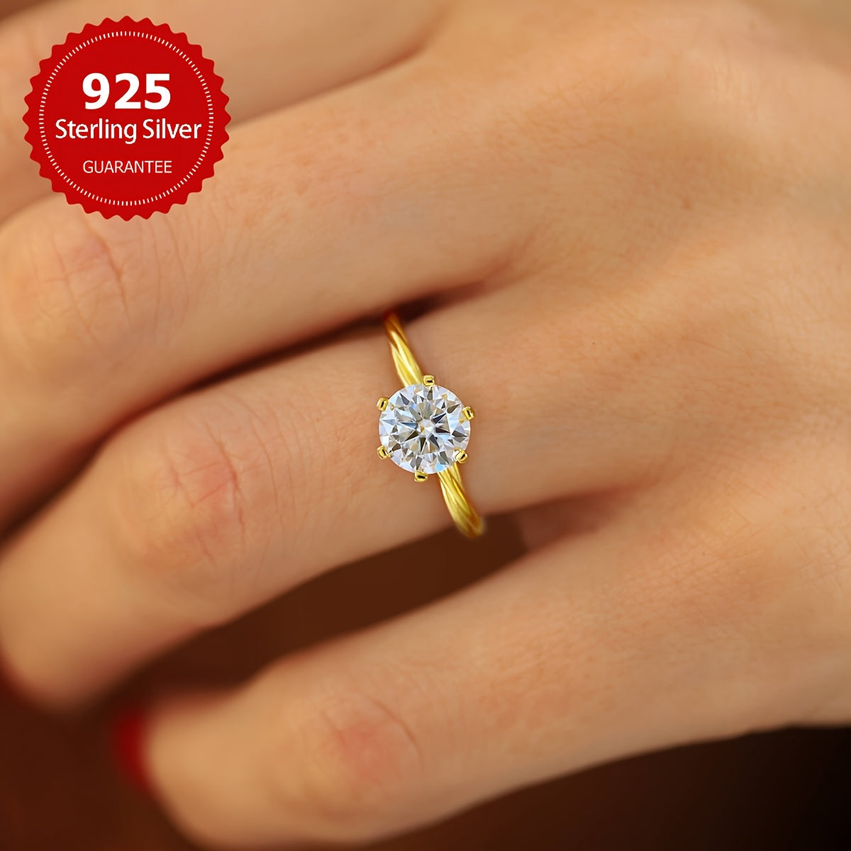 1 Carat Moissanite Sparkle Engagement Ring Wedding Band for Women in Sterling Silver with Golden Accents, a Symbol of Promise and Eternal Love. Perfect for Anniversaries, Valentine's Day, or as a Luxury Gift for the Special Lady in Your Life.