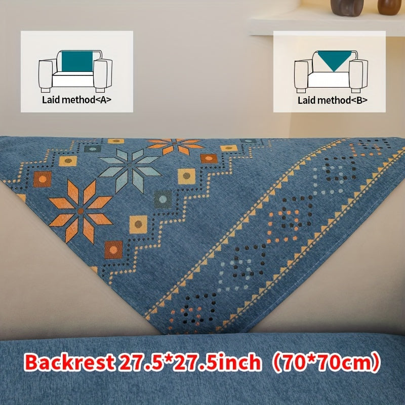 Bohemian four seasons chenille sofa cover with geometric embroidered pattern, offers sofa protection and non-slip feature for home decoration in bedroom, office, and living room.