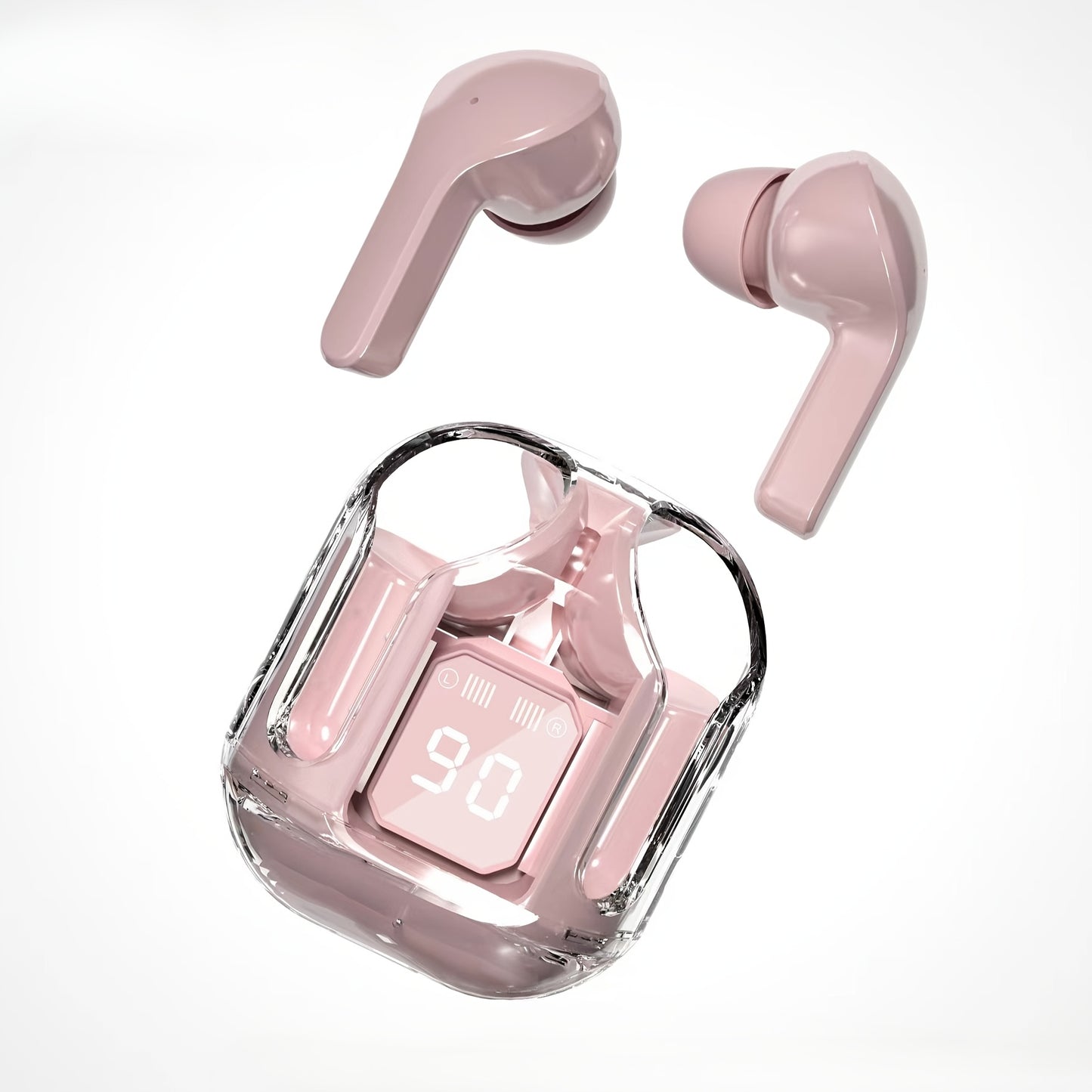 2024 Wireless In-Ear Headphones with Multi-Color Semi-Transparent Appearance and LED Digital Display.