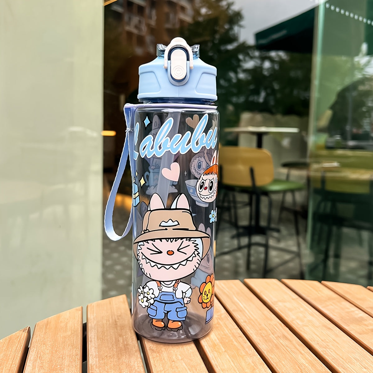 Labubu Cartoon Themed Water Bottle, 700ml, Leak-Proof with Straw, Ideal for Running & Outdoor Activities, Hand Wash Only, Festive Gift for Various Occasions