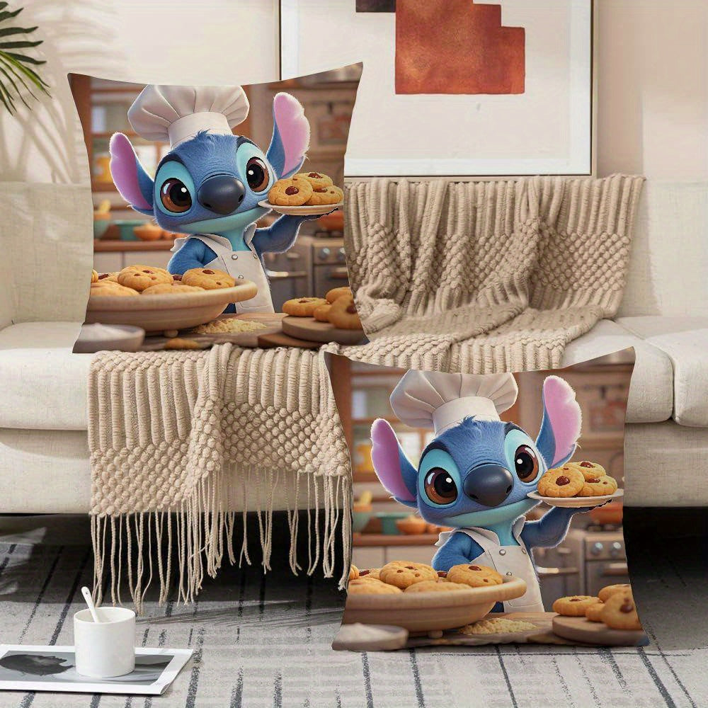 Stitch & Mickey Pillow Cover Set - Includes 2 Pieces, 45.72x45.72 cm Size, Made of Soft Polyester Material, Ideal for Sofa and Outdoor Decoration