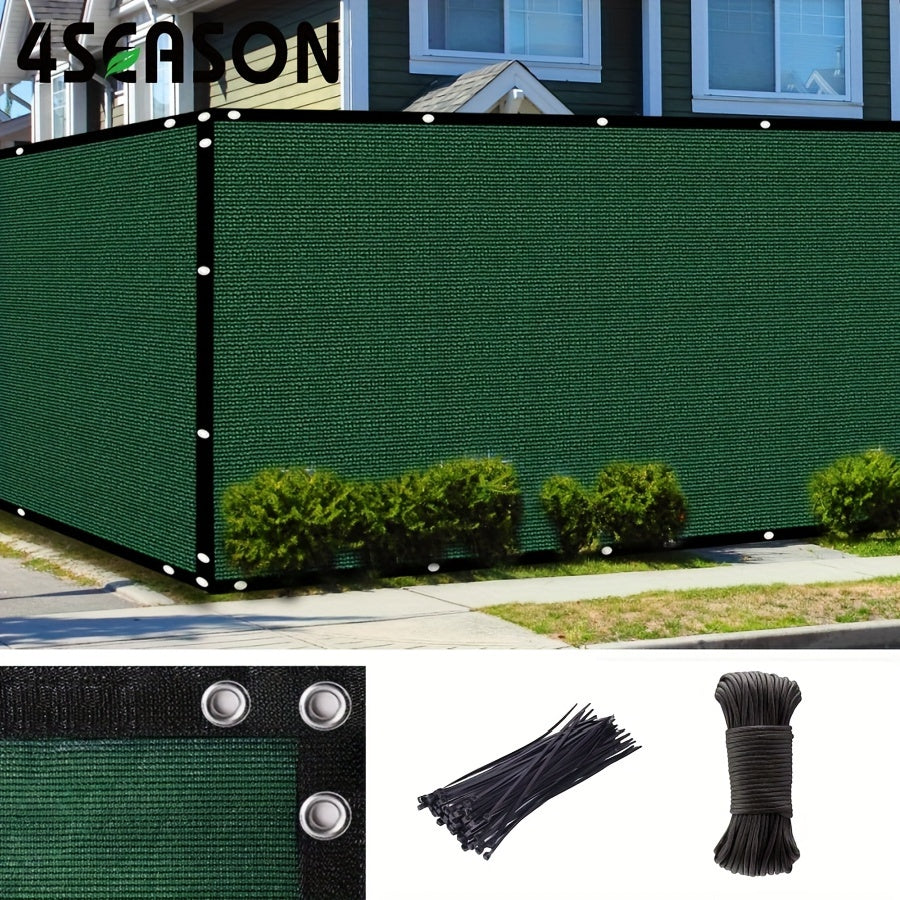 Heavy duty green plastic privacy fence with brass grommets and straps, perfect for balconies, yards, and pools. Provides 90% visibility blockage and acts as a pet protective barrier.