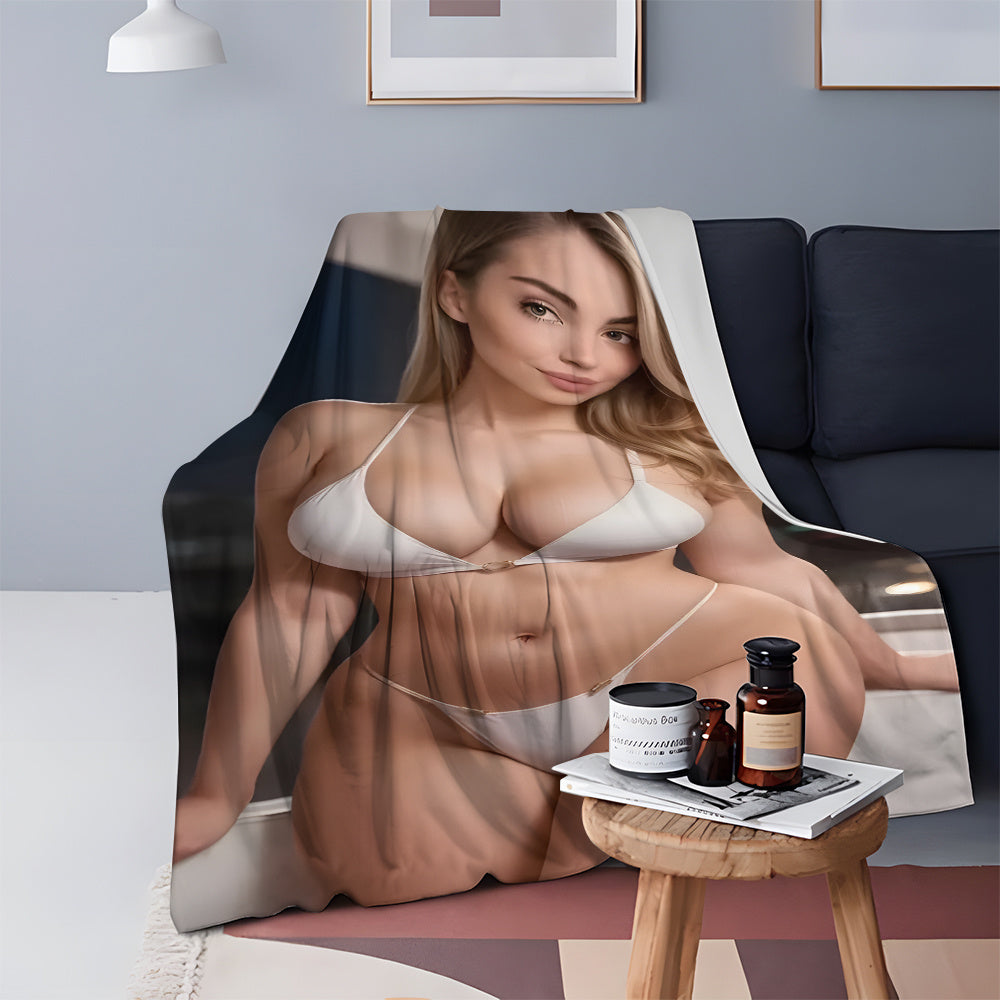 Welcome warmth with our Soft & Cozy Flannel Throw Blanket featuring a stunning Sexy Blonde Beauty Design. Versatile and Stain-Resistant for year-round use, whether lounging on the couch, snuggling in bed, working in the office, or relaxing outdoors while