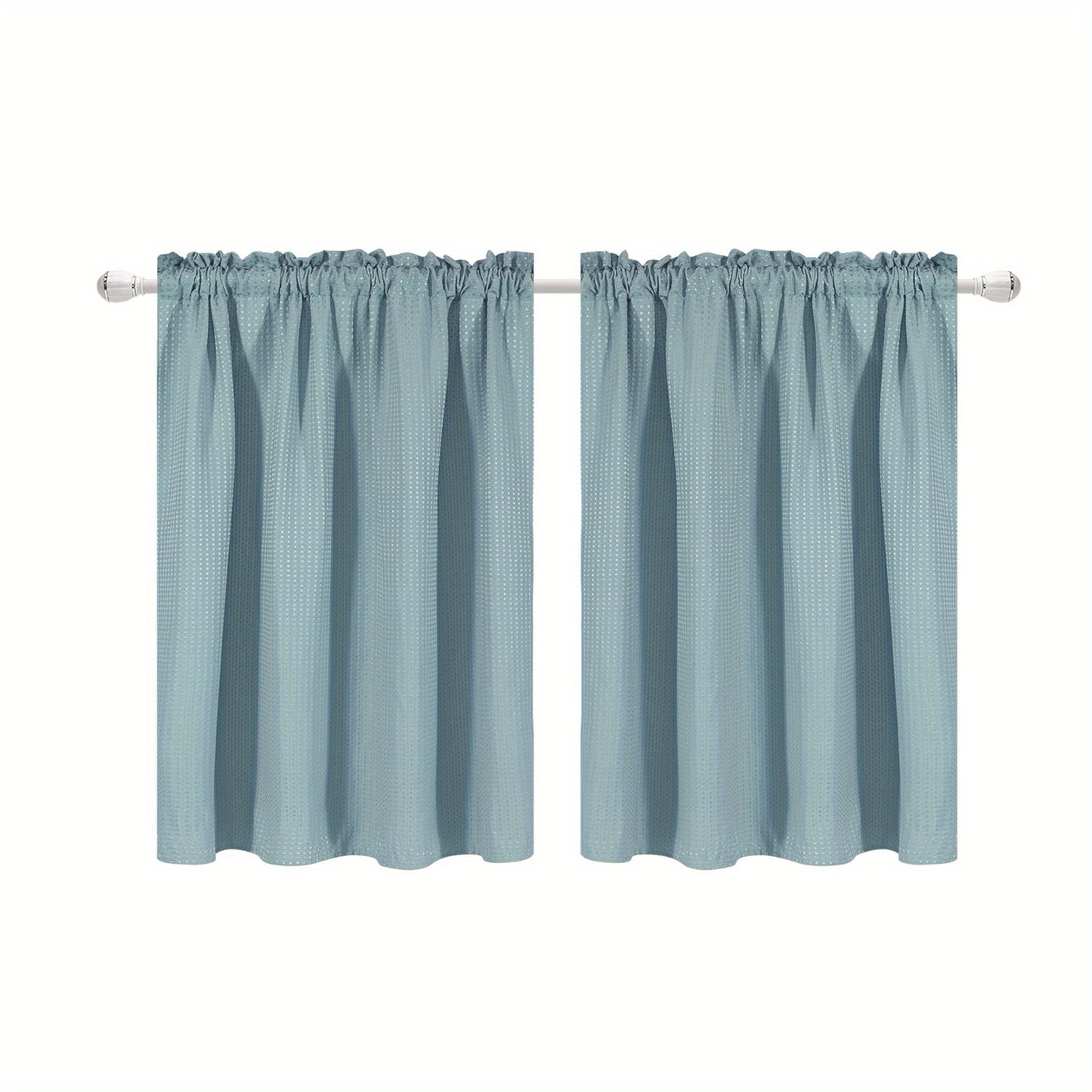 Set of 2 Waffle Weave Half Window Curtains. Waterproof Small Window Curtains for Bathroom, Ideal for Coffee Shops and Kitchens.