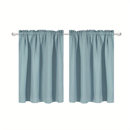 Set of 2 Waffle Weave Half Window Curtains. Waterproof Small Window Curtains for Bathroom, Ideal for Coffee Shops and Kitchens.