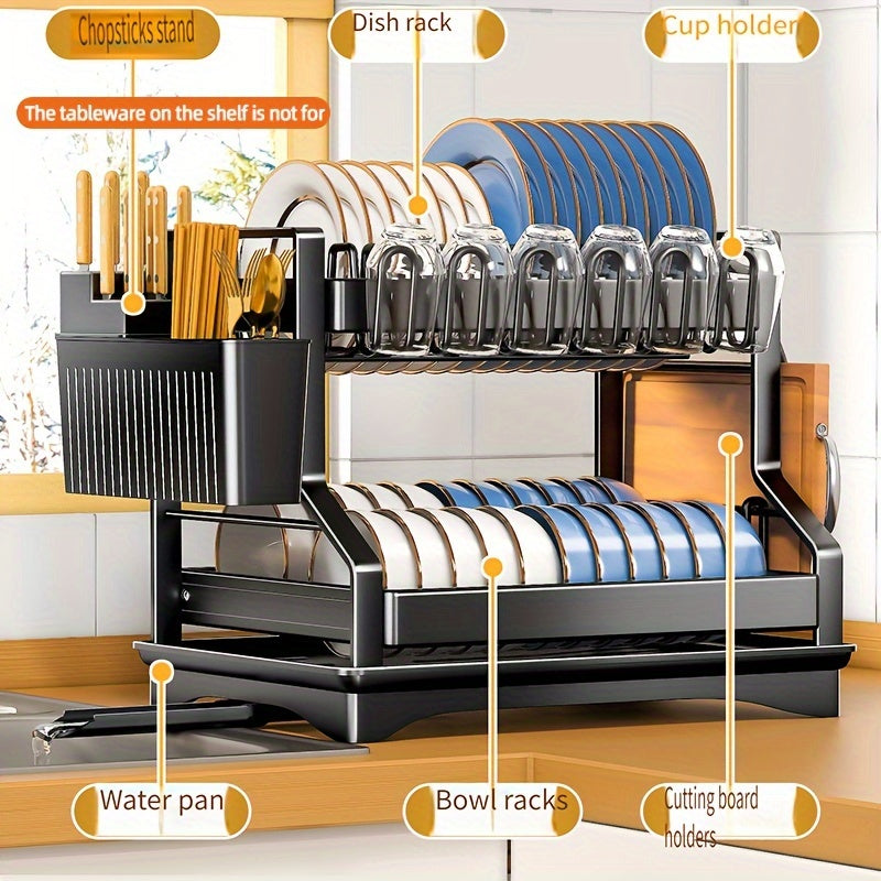 Metal Dish Rack with Drainboard - Organizes dishes, utensils, and cups efficiently