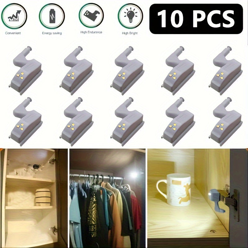 10pcs RGB LightMe LED Hinge Lights with Touch Activation, Adjustable Height, and Energy-Saving Motion Sensor. Suitable for Wardrobe, Bathroom, and Storage Doors. Light Gray Plastic. High