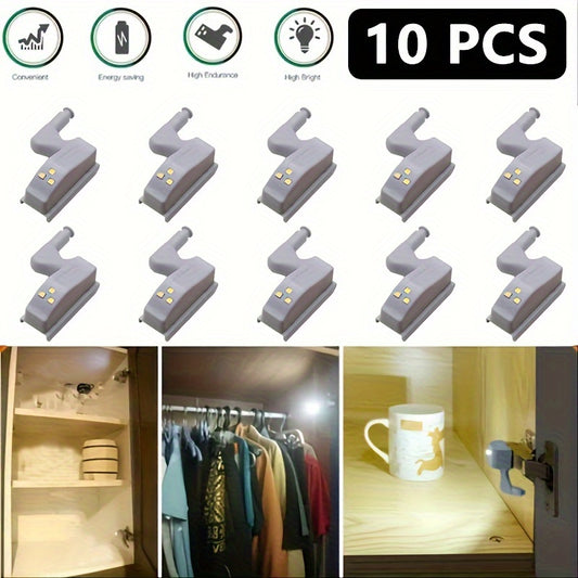 10pcs RGB LightMe LED Hinge Lights with Touch Activation, Adjustable Height, and Energy-Saving Motion Sensor. Suitable for Wardrobe, Bathroom, and Storage Doors. Light Gray Plastic. High