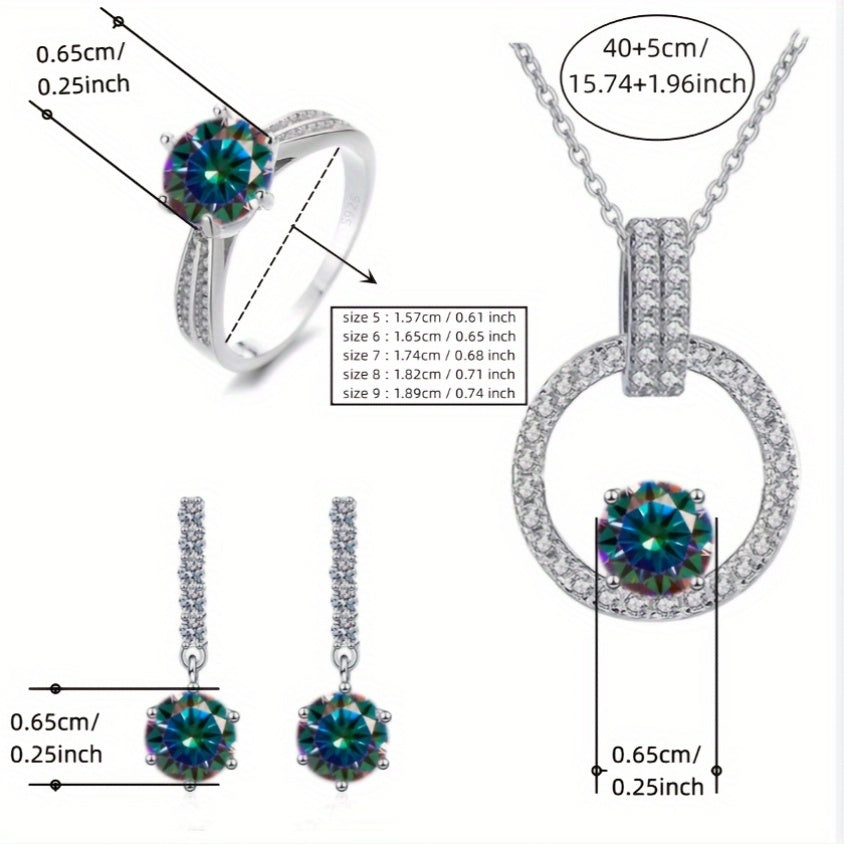 GEMS LADY Moissanite zargarlik to'plami 1CT+1CT+1CT toshlar bilan, S925 sterling kumushdan tayyorlangan, gippoallergen material, abadiy dizayn, nafis sovg'a qutisida taqdim etilgan, oddiy va maxsus tadbirlar uchun mukammal, 8g kumush og'irligida.