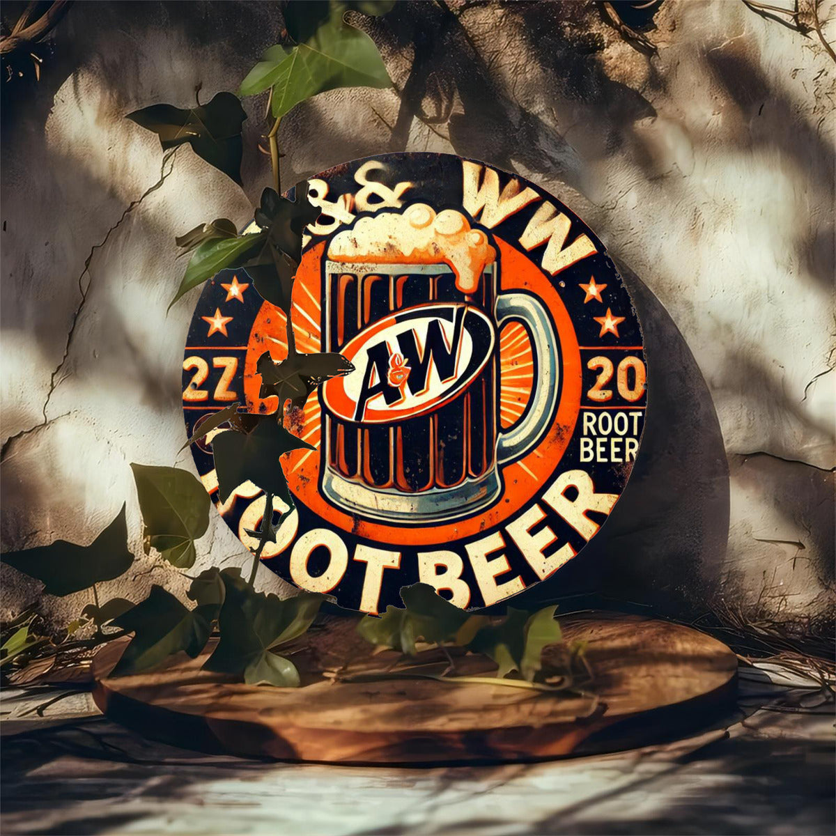 Personalize your home bar, cabin, man cave, or pub with the vintage rusty style iron painting of this personalized One Piece AW Root Beer Sign. Made from durable iron material, it will add a unique and rustic touch to any space.