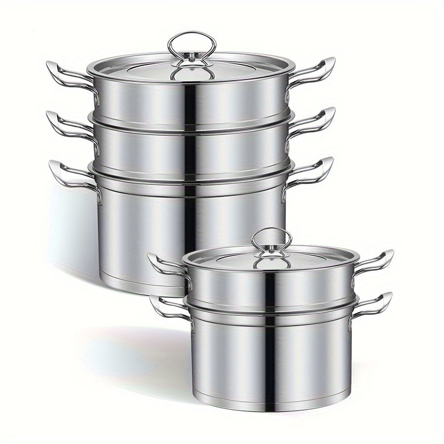 Large Capacity Stainless Steel Steamer Pot with Dual Handles - Versatile Multi-Layer Design for Steaming & Cooking, Dishwasher Safe, Ideal for Home, Parties, Camping, and RVs