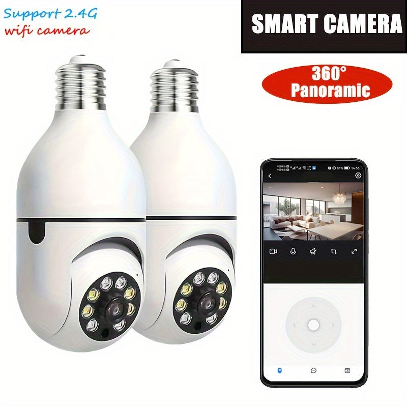 Wireless Security Camera Light Bulb with Smart Features: Suitable for Indoor and Outdoor Use, Equipped with 2-Way Audio, Motion Detection, Alarm Alerts, and Pet Monitoring Capability.