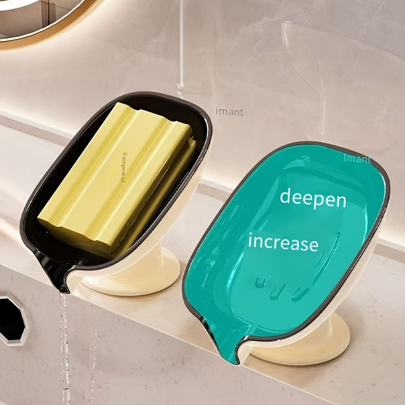 Durable plastic oval soap dish with an elegant, self-draining design for bathroom use.